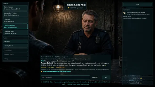 Gameplay screenshot: interrogation